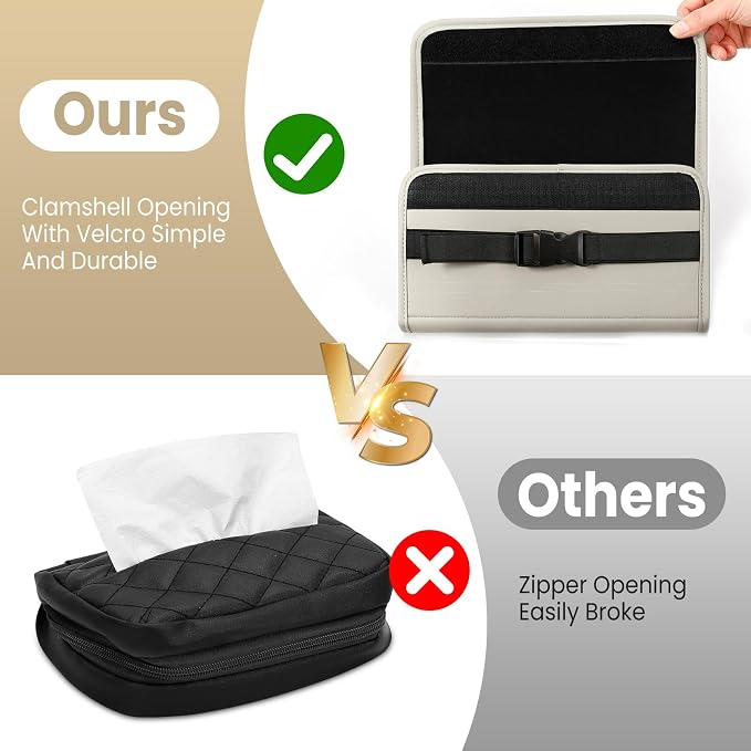 WHHMK Tissue Box Cover - Premium PU Leather Backseat Napkin Organizer, Extra Large Tissue Box Storage Fits for 100-150 Regular Size Tissues, Grey (2 Packs)