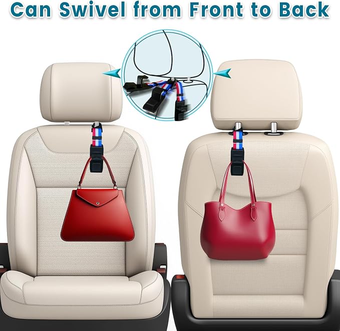 Purse Hook for Car, Adjustable Headrest Bag Seat Hooks Back, Car Accessories for Women, Coloured, 4 Pack