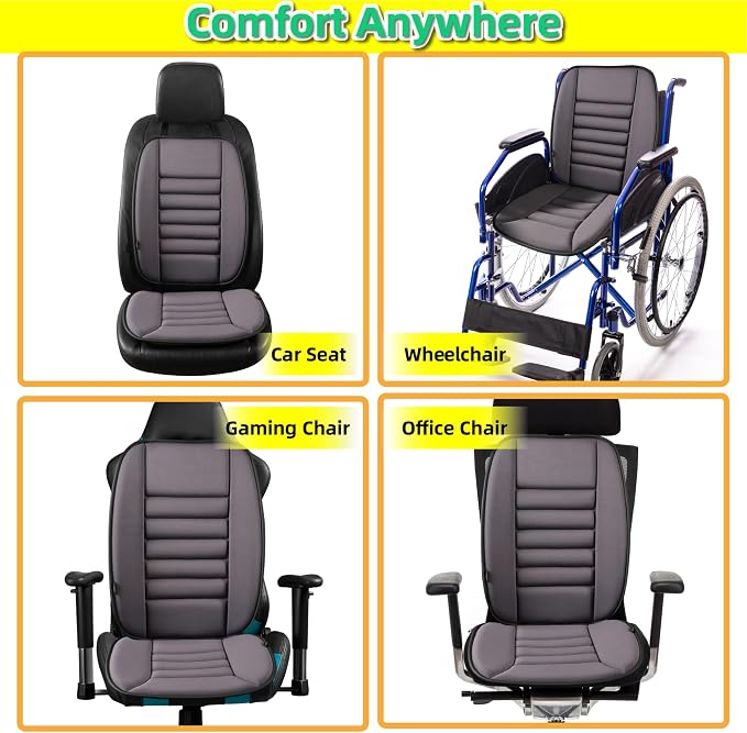 kingphenix Car Seat Cushion with Back Support Pillow, Memory Foam, Grey | Memory Foam Car Cushion for Long Driving, Truck, Office Chair, Tailbone and Lower Back Support