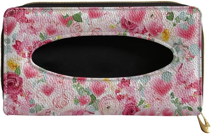 Rose Car Sun Visor Napkin Holder Hearts Print Sun Visor Tissue Holder PU Leater Backseat Tissue Box Gift for Women Wife Girls