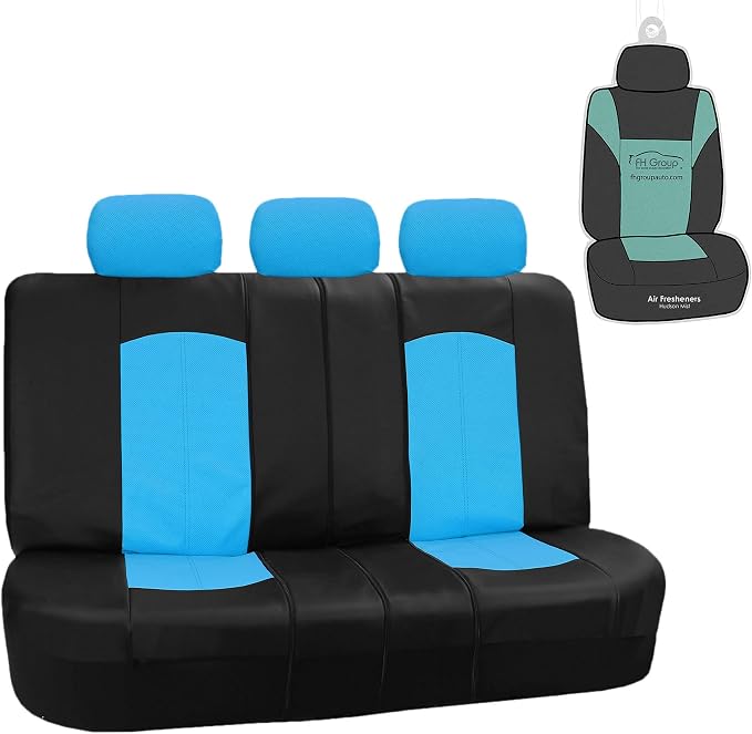 FH Group Highest Grade Faux Leather Split Bench Seat Cover, Rear Set – Universal Fit for Cars Trucks & SUVs (Blue/Black) PU008013