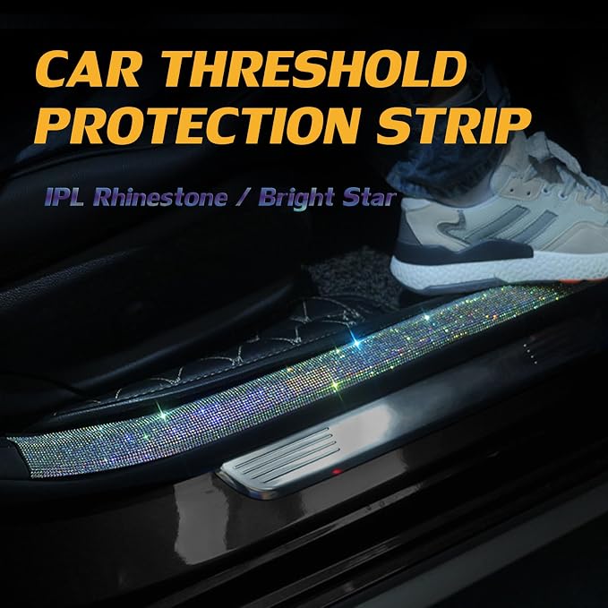 Car Door Sill Protector with Bling Rhinestones 2PCS Door Edge Guard Scuff Cover Protectors Anti-Scratch Strip Sticker Bumper Protector for Truck Car 2.75"x23.62" (Pink)