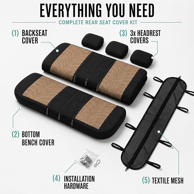 FH Group Rear Set Travel Master Car Seat Covers - Universal Fit, Split Bench Rear Seat, Washable, for SUV, Sedan, Beige