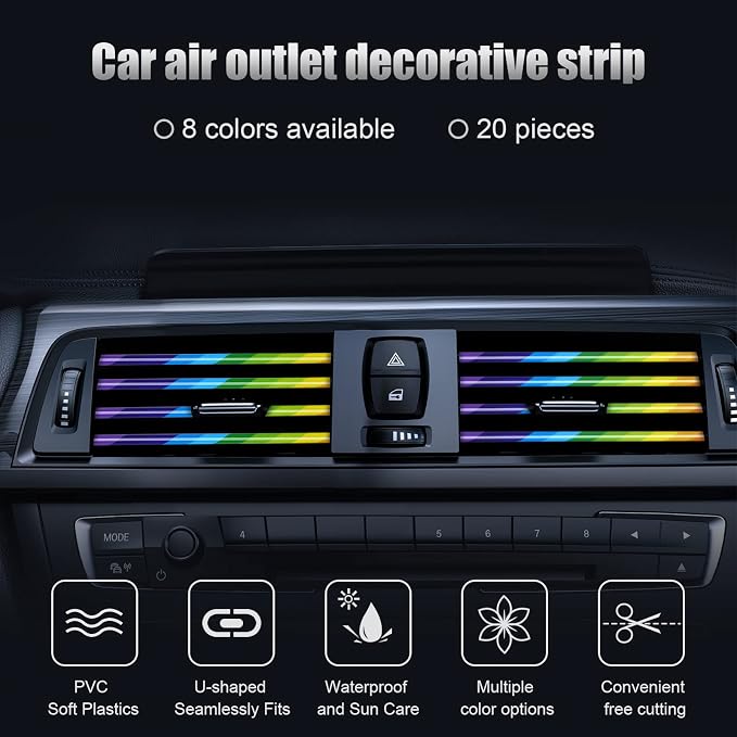 20 Pieces Universal Car Air Conditioner Vent Trim Decoration Strip Accessories, Waterproof Flexible Shiny Auto Car Interior Accessories for All Air Vent Outlet