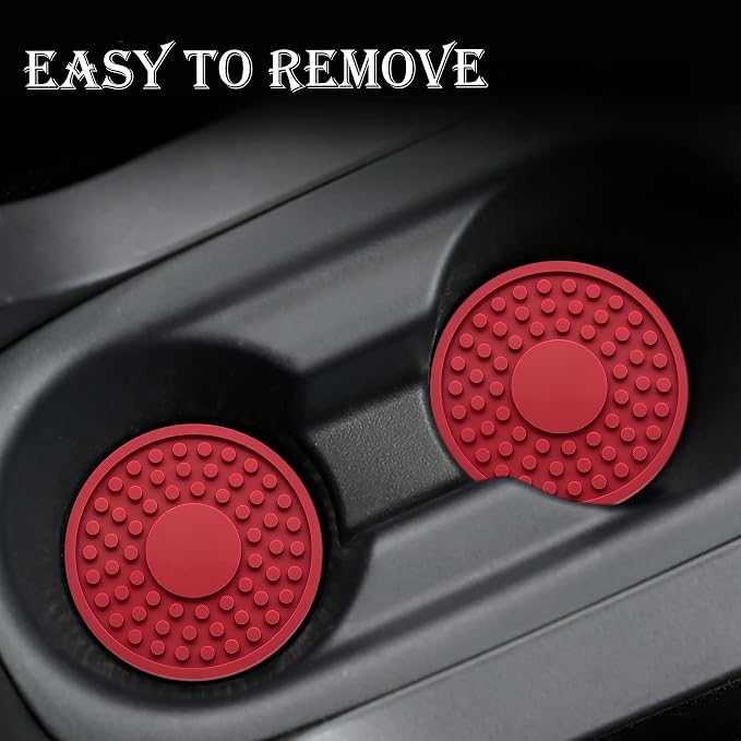 2 Pack Anti-Slip Car Cup Holder Mat – 2.75 Inch Silicone Drink Coaster, Secure Fit for Cars & Trucks – Cute Interior Decor for Women & Girls (Red)
