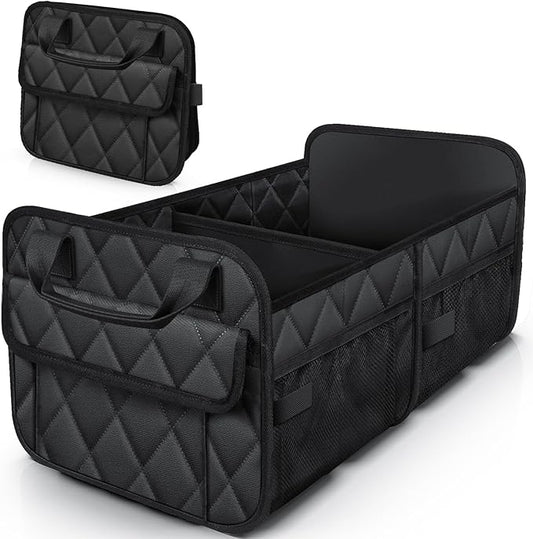HOTOR Trunk Organizer for SUV – Foldable & Portable Car Organizers and Storage with 2 Compartments, Large Capacity Car Trunk Organizer Car Accessories for Truck Sedan, Black, 21.7" x 12.8" x 11.0"