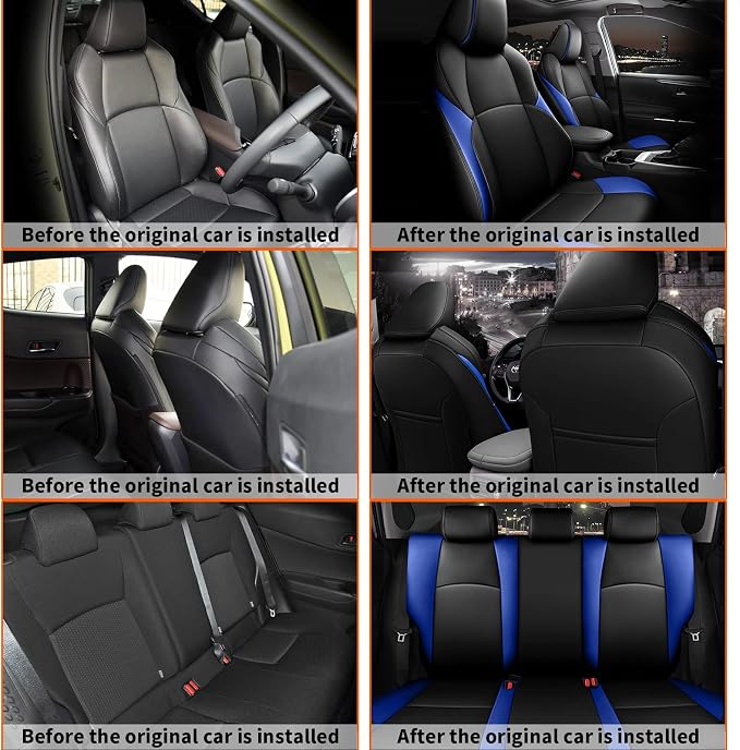 AOMSAZTO Car Seat Cover Fit for Toyota CHR 2018-2022 Faux Leather Seat Covers Protector Compatible Airbag Waterproof C-HR Full Set Black&Blue | CHR Seat Covers Premium Faux Leather Breathable Compatible Airbag Scratch Resistant 1:1 Customized Seat Cush...