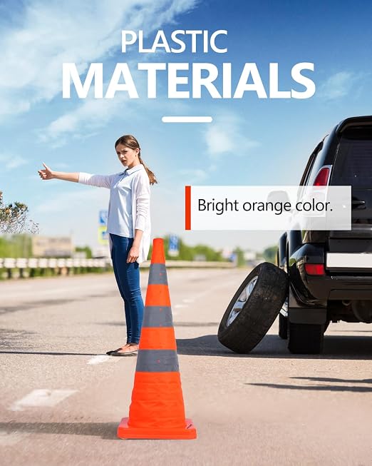 BATTIFE [4 Pack] 36 Inch Collapsible Traffic Safety Cones, Orange Cones, Multi Purpose Pop-up Cones with Reflective Collar, for Road Parking, Driving Practice