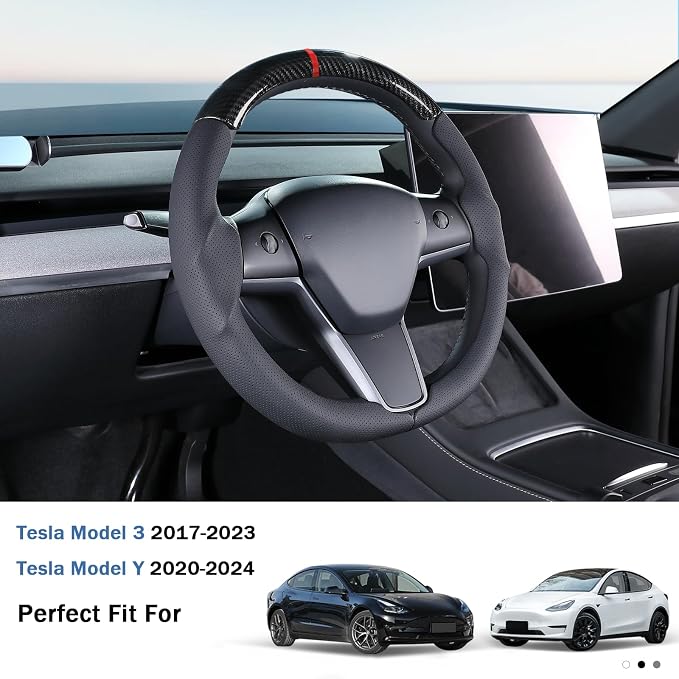 Steering Wheel Cover for 2017-2023 Tesla Model 3 2020-2024 Tesla Model Y, Car Steering Wheel Cover for Tesla Model 3/Y Accessories, Black