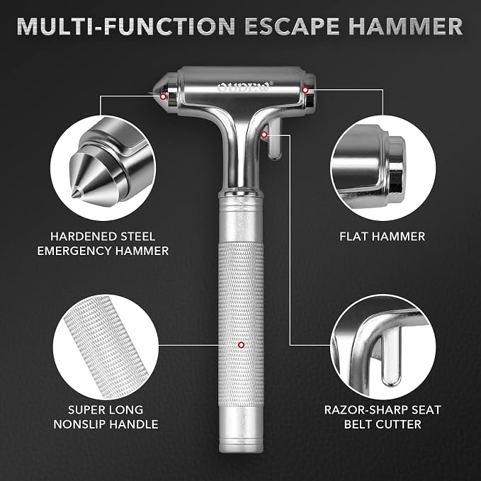 Car Safety Hammer, Car Glass Breaker with Seat Belt Cutter, Automotive Escape Tool, Metal Window Breaker, Emergecy Safety Hammer for Auto Accidents (Silver)