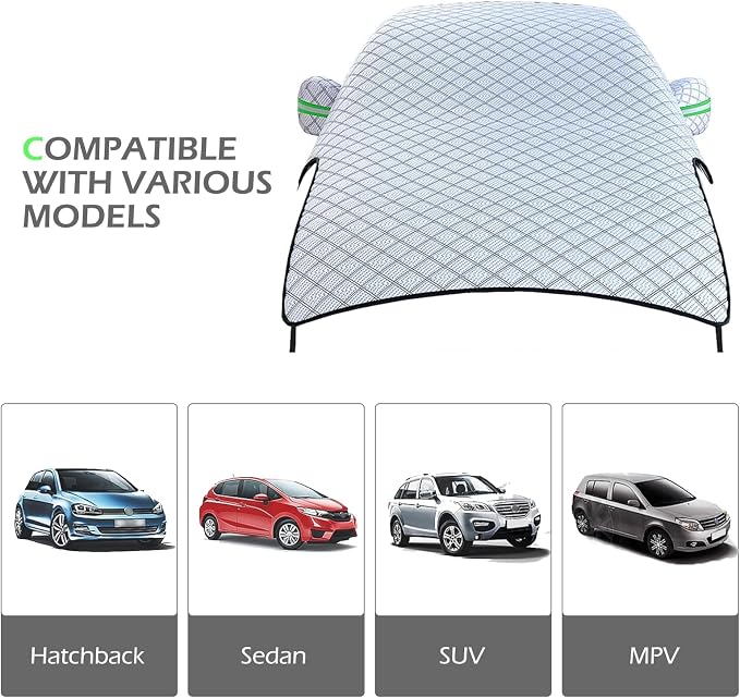 Heavy Duty Snow Car Cover, Widened & Thickened Vehicle Hood Windows Protector with Cotton Liner, All Weather Scratch-resistant Insulation Car Body Protector,Universal for Most Cars, SUVs, Trucks