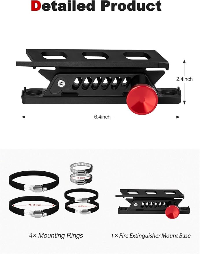 Nilkatss Quick Release Fire Extinguisher Mount for Roll Bar & Vehicle Cage | 6 Pcs Adjustable Rubber Horse Clamps, Easy Install on Vehicle Fire Extinguisher Holder Mounting Bracket for Jeep&UTV Off-Road