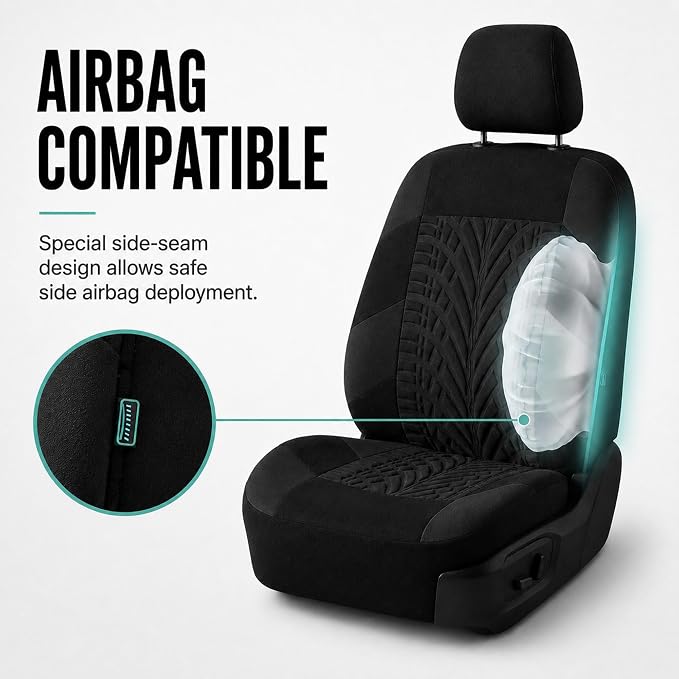 FH Group Full Set Travel Master Car Seat Covers, Airbag and Split Rear Car Seat Cover Universal Fit Interior Accessories for Cars Trucks SUV, Automotive Seat Covers,Black