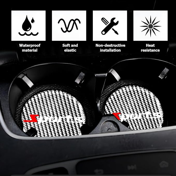 BESULEN Car Cup Holder Coaster, 4 PCS Carbon Fiber Non-Slip Embedded Coasters, Universal 2.75 Inch Cup Holder Insert Coaster Pad, Sports Racing Durable Drink Mat, Car Interior Accessories