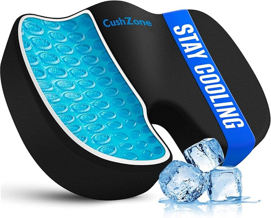 Office Chair Seat Cushion, Cooling Gel Enhanced Memory Foam Cushion for Long Sitting - Back, Sciatica, Coccyx, Tailbone Pain Relief Pillow - for Office, Gaming, Car, Wheelchair - Black, Large