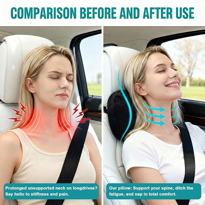 2PCS Car Pillow for Car Neck Pillow for Driving Seat Neck Support Soft Cushion Back Support Head-Rests for Vehicle Sleeping with Elastic Adjustment Strap (Orange, Head)