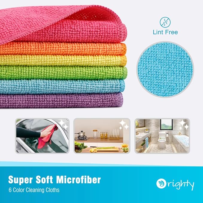 Orighty Microfiber Cleaning Cloth, Cleaning Rags, 6 Pack, 12x11 in | Microfiber Towels for Cars, Soft Highly Absorbent Rag, Lint Free Cloths for Car Care, House, Kitchen