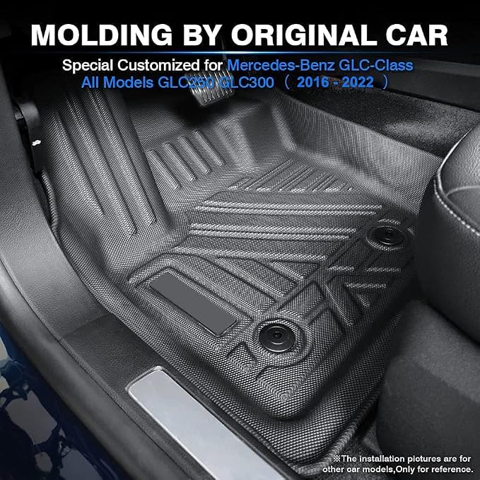 KUST Floor Mats for 2016-2022 Mercedes Benz GLC 300/350e/43 AMG Accessories | 1st & 2nd Row Floor Liners, Full Coverage, All Weather Protection, TPE Rubber, Raised Edge