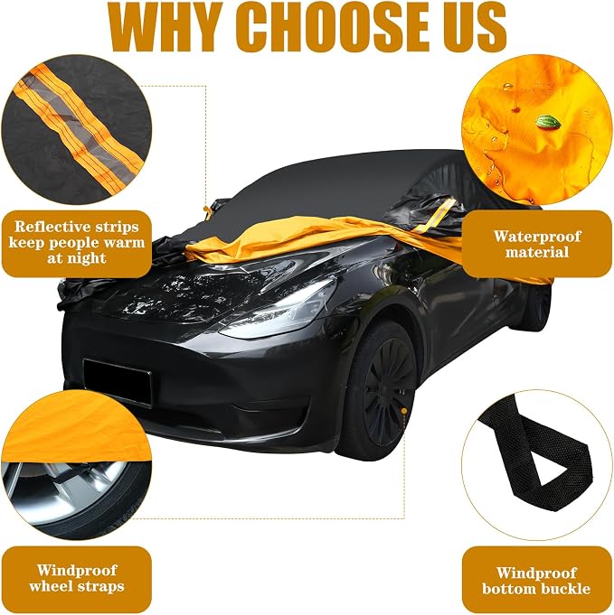 Riakrum Full Car Cover Waterproof All Weather for Automobiles Windproof Cover Rain UV Protection Sun Scratch Resistant Outdoor Universal(Fit XL SUV Length (191-205''),Black, Orange)