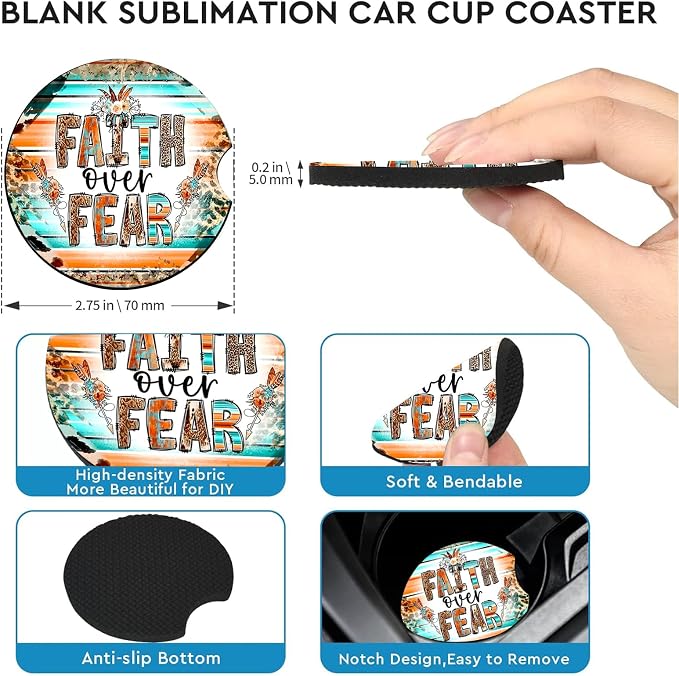 2 Pack Religion Car Cup Holder Coasters Universal Neoprene Coasters | 2.75" Universal Size Anti Slip Rubber Mat, Auto Cup Holder Accessories for SUV Truck, Walk by Faith Gifts for Women Mom
