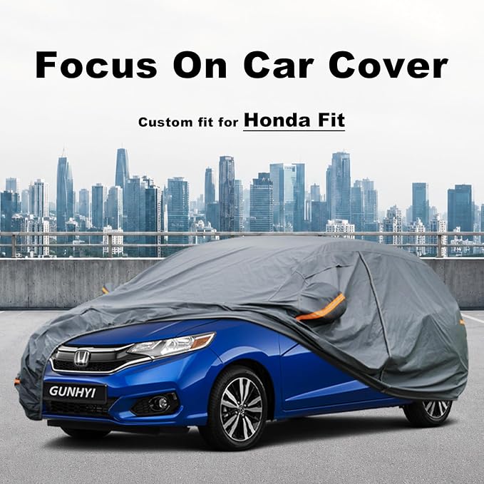 GUNHYI Premium Car Cover Custom Fit Honda Fit, 16 Layers Heavy Duty Car Cover Waterproof All Weather with Zipper Door for Sun Rain Snow Dust Uv Protection