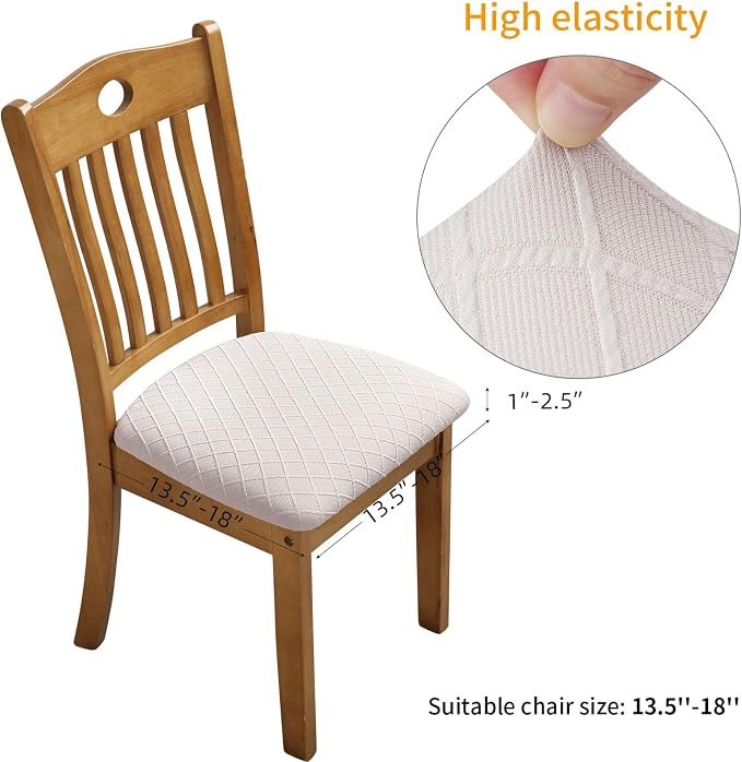 Fuloon Stretch Chair Seat Covers 6 PCS, Removable Washable Dining Chair Covers Anti-Dust Dining Room Seat Cushion Slipcovers (6, Pale Beige)