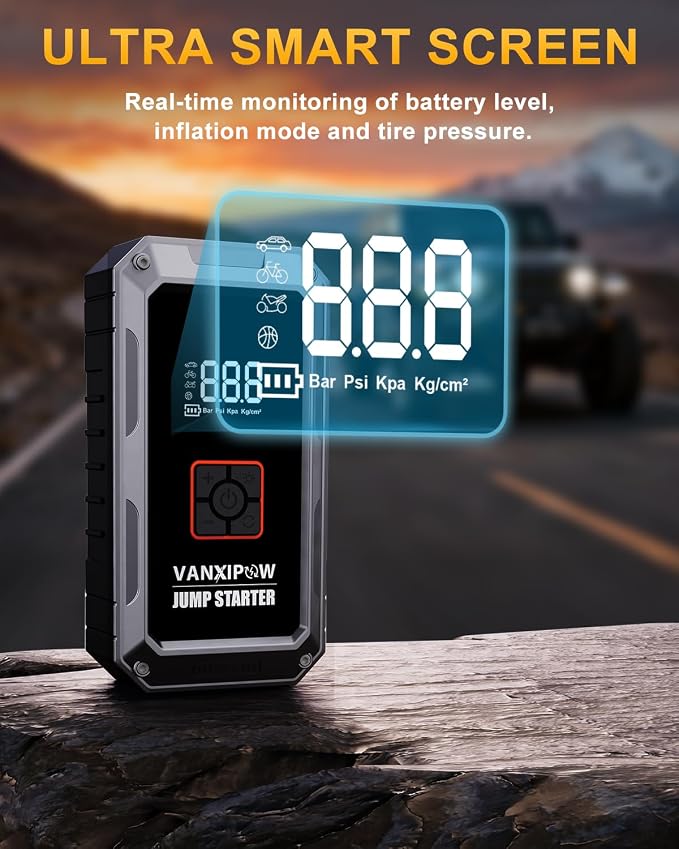 M1 6000A Car Battery Jump Starter with Air Compressor 150PSI (9.0 L Gas/8.0L Diesel), Portable Car Jump Starter Power Pack, Battery Charger 12V Jump Box with LED Light, Large LED Display, Power Bank
