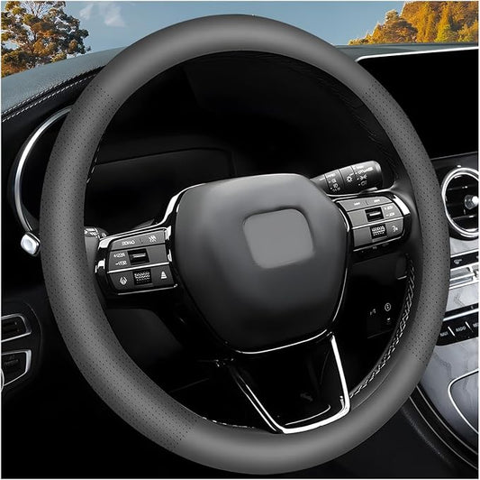 Car Steering Wheel Cover, 15 Inch Breathable Leather Automotive Steering Wheel Protector, Non-Slip Perforated Vehicle Wheels Cover for SUV Truck Van, Interior Car Accessories (Gray)