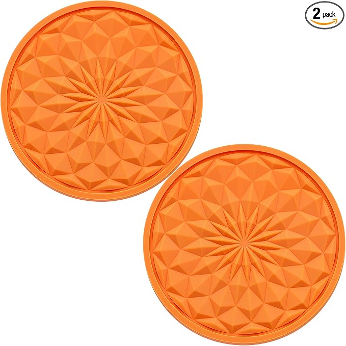 2 Pack Silicone Car Cup Holder Coaster – 2.75 Inch Non-Slip Drink Mat, Universal Fit for Most Vehicles – Cute & Functional Auto Accessories (Orange)
