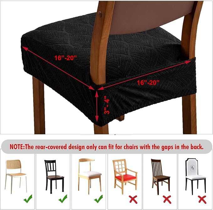 Removable Washable Dining Chair Seat Covers Set of 6,Stretch Jacquard Chair Seat Cushion Protector Slipcovers, Rear Covers