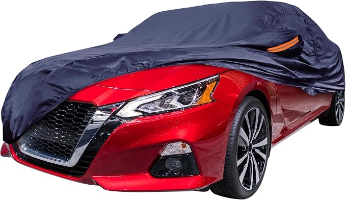 Navy Blue Heavy Duty Waterproof Car Cover for Sedan 201"-207" - All-Weather UV Protected Outdoor Full Exterior Cover with Sun/Snow/Rain Resistance