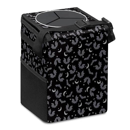 Car Trash Can with Lid Black Gray Bats Collapsible Reusable Leak-Proof Auto Garage Bag,Hanging Vehicle Car Accessories Interior Car Organizer