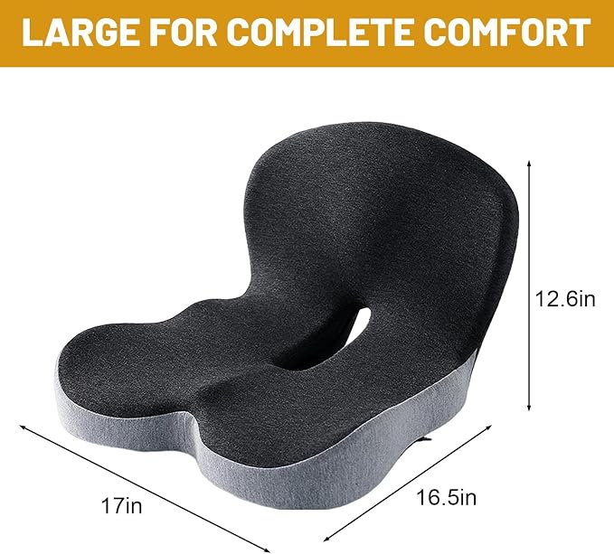 Orthopedic Memory Foam Car Seat Cushion for Sciatica & Back Pain Relief - Ergonomic Non-Slip Office Chair Cushion & Car Cushions for Long Driving with Lumbar Support, Universal Fit (Black)