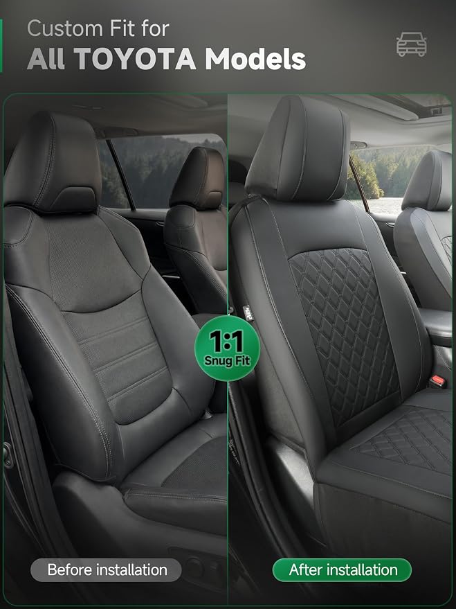 GIANT PANDA 2PCS Front Car Seat Cover for Toyota Rav4 Camry Highlander Corolla Prius Corolla Cross Venza Avalon, Faux Leather Bucket Seat Covers (Black)