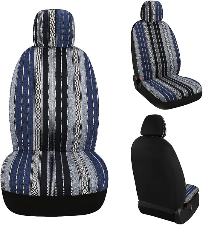 Baja Saddle Blanket Car Seat Covers 4PCS Front, Breathable and Washable Striped Woven Automotive Vehicle Universal Seat Cover for Sedan, SUV, Truck, Airbag Compatible