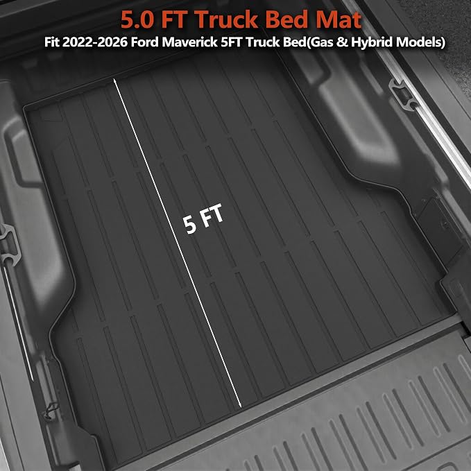 KARPAL Floor Mats for 2022-2025 2026 Ford Maverick Hybrid (Not Fit Gas) | All Weather TPE Custom Fit Ford Maverick Hybrid Accessories 1st&2nd Row Floor Liner & Bed Mat Full Sets