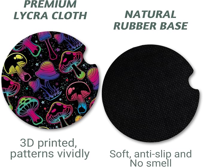 Yonlevres Car Coasters for Cup Holders，2.75" Anti Slip Rubber Mat with A Finger Notch, 2 Pack Car Cup Holder Coasters for Car Interior Accessories for Women Men Mushroom