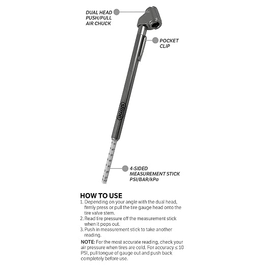 Slime 2016-A Tire Gauge, Dual Head, Pencil, 10-120 psi, includues Valve Extensions