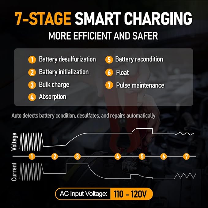 PZP 12V Manual Battery Charger Maintainer, 0 to 10A Arbitrarily Adjustable Car Battery Trickle Charger, Battery Desulfator with Repair, Winter Mode, Suitable for Lawn Mower, AGM, Deep Cycle Batteries