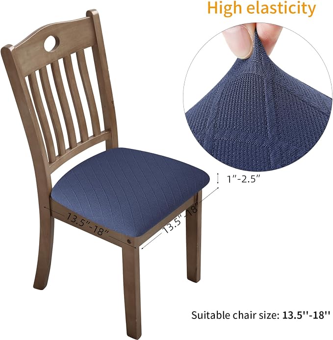 Fuloon Stretch Chair Seat Covers 4 PCS, Removable Washable Dining Chair Covers Anti-Dust Dining Room Seat Cushion Slipcovers (4, Navy Blue)