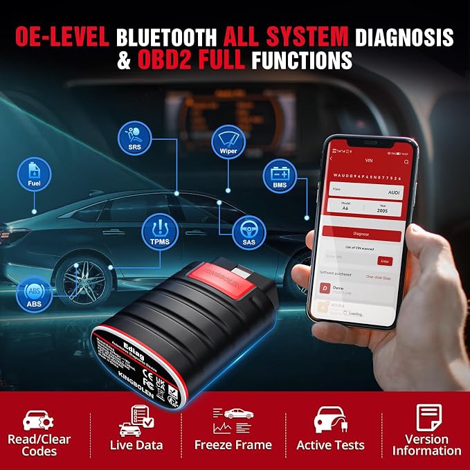 KINGBOLEN Ediag OBD2 Scanner Bluetooth, Full System Bidirectional Scan Tool | All Software 1 Year Update For iOS & Android, Active Test Code Reader with ECU Function, 15+ Reset Service, FCA AutoAuth