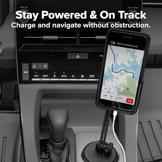 WeatherTech CupFone with Extension – Adjustable, Universal Cup Holder Cell Phone Mount Car & Truck Accessory – Best Design for iPhone & Smartphone Charging – Forest Green Metal Knobs