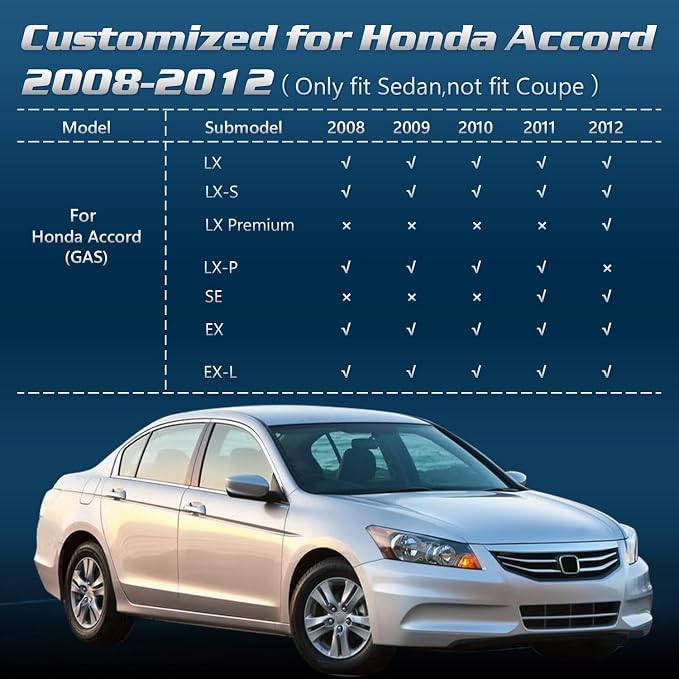 Compatible with Honda Accord 2008-2012(Only Sedan) Floor Mats & Cargo Liner LX/SE/EX,All Weather Protection TPE, Anti-Slip Floor Mats & Trunk Mat Fit for Accord 2008 2009 2010 2011 2012 Accessories