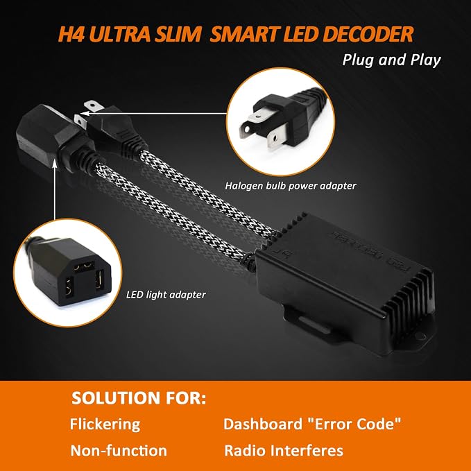 Bestview H4 9003 Canbus Decoder Kits Compatibility Anti Flickering Resistor Warning Canceler Pack of 2 | Plug and Play Smart Error Free Load Resistor Adapter Kits