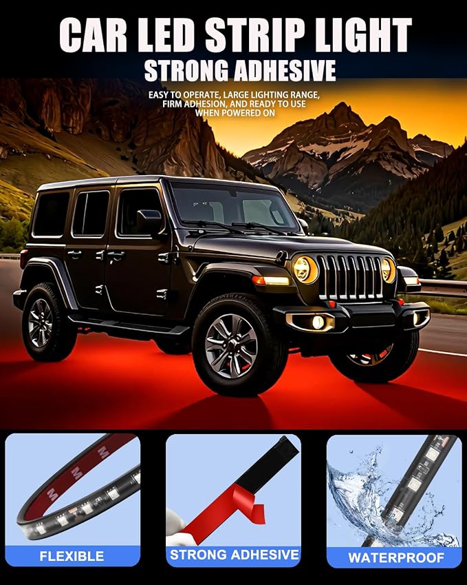 Keiurot 12V Led Light Strip 32CM Waterproof LEDs Light Strips for Cars Motorcycles Golf Cart Interior & Exterior Marine Boat Red Led Strip Lights 5050 18SMD,Pack of 4