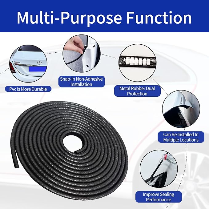 Car Door Edge Guards, 16Ft Rubber Seal Car Door Edge Trim, U Shape Door Edge Protector Guard, Aluminum Weather Proofing Automotive Door Edge Molding, Protection for Most Cars (Black)
