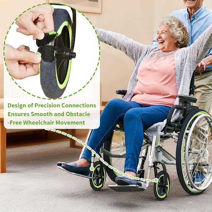 Wheelchair Wheel Covers 2 Pack - Dust proof Floor Protectors, Non-Slip & Silent Rolling Covers for Indoor Use - Fits Most Wheelchair Tires (Blue, 6in)