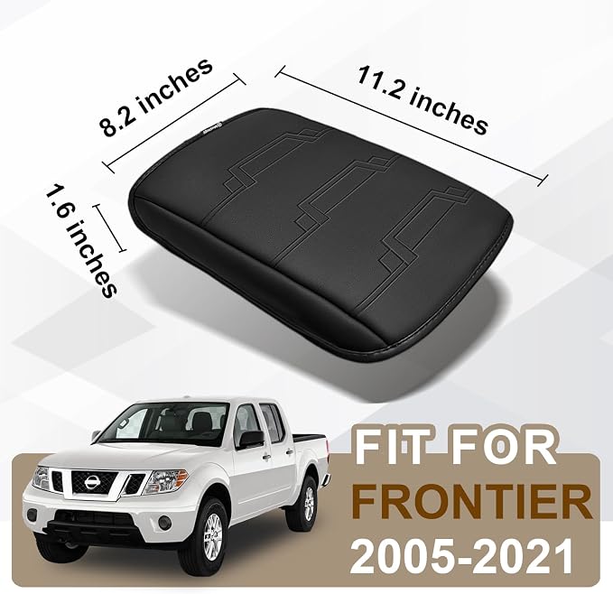 Muslogy Center Console Armrest Cover Fit for Nissan Frontier 2005-2021 & Xterra 2005-2015 Accessories, Comfort Armrest Pad Console Lid Cushion Vegan Leather Regular Thick
