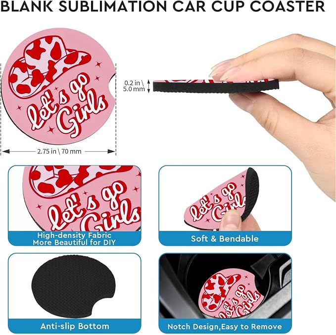 2 Pack Pink Cowgirls Car Cup Holder Coasters Universal Neoprene Coasters | 2.75" Universal Size Anti Slip Rubber Mat, Auto Cup Holder Decor Accessories for SUV Truck, Cowgirl Birthday Gift for Women