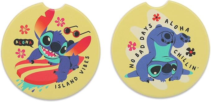 Disney Lilo and Stitch Tropical-Themed Ceramic Car Coasters - Fun Auto Coasters - Set of 2 - Great Gift Idea